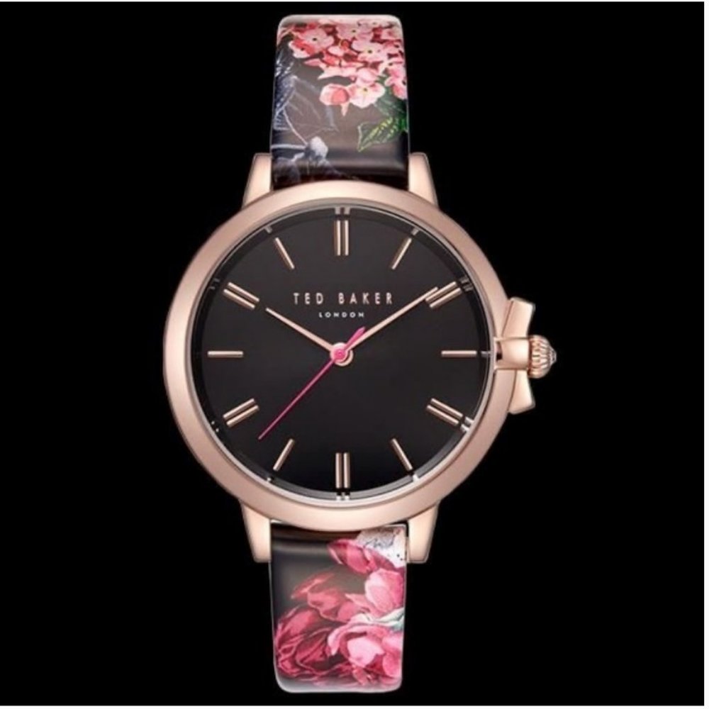 Ted Baker Ruth Black Floral Leather Strap Watch - Picture 4 of 11